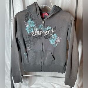 Floral Embroidery Gray Hoodie by Element Sweatshirt Zipper Size Medium EPC